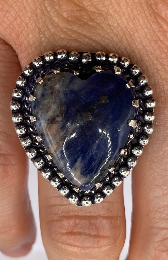 Vintage Blue Genuine Lapis Lazuli Heart Ring - image 1