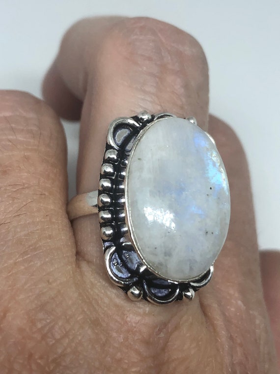 Vintage Genuine Blue White Rainbow Moonstone Ring… - image 6