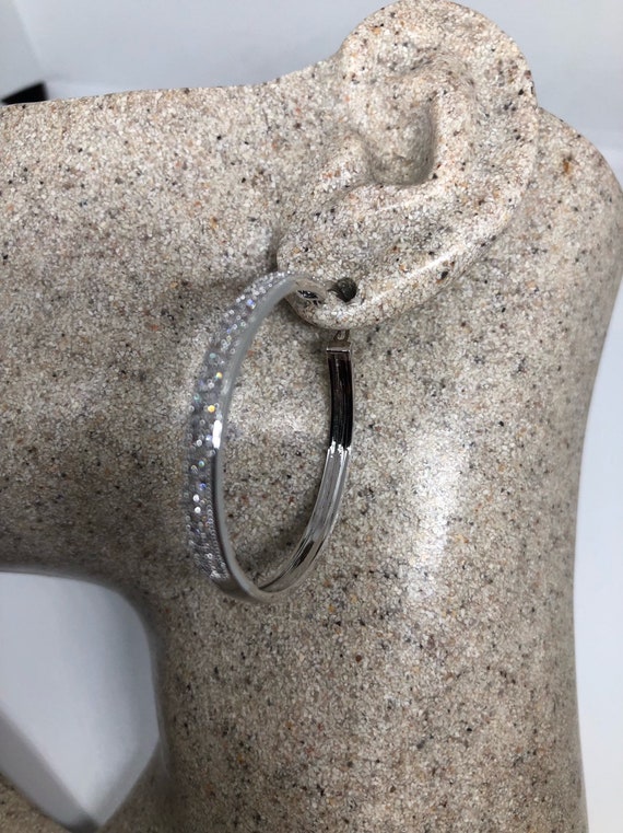 Vintage Hoop Earrings Silver diamond look Austrian
