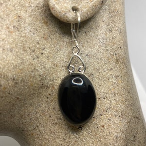 Antike Vintage schwarze Onyx 925 Silber Ohrringe