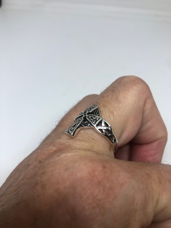 Vintage Gothic 925 Sterling Silver Celtic Cross R… - image 5