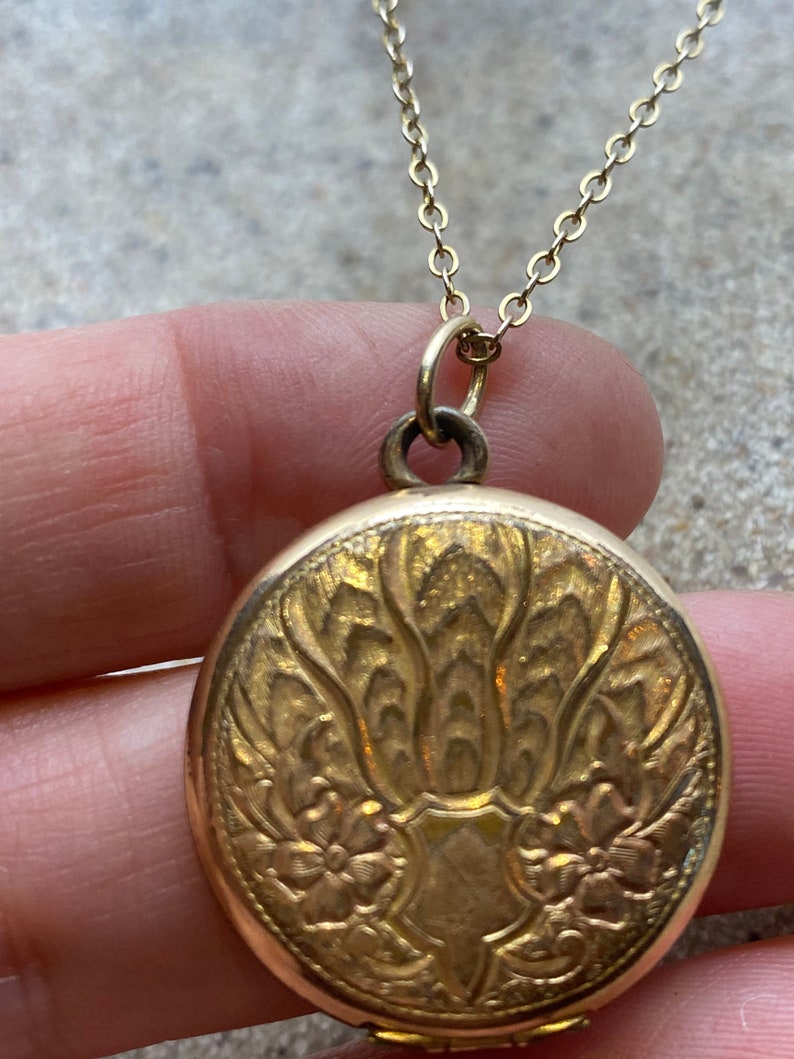 Vintage Locket Choker Gold Filled Deco Etched Necklace - Etsy