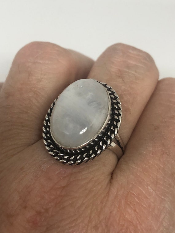 Vintage Genuine Blue White Rainbow Moonstone Ring… - image 5