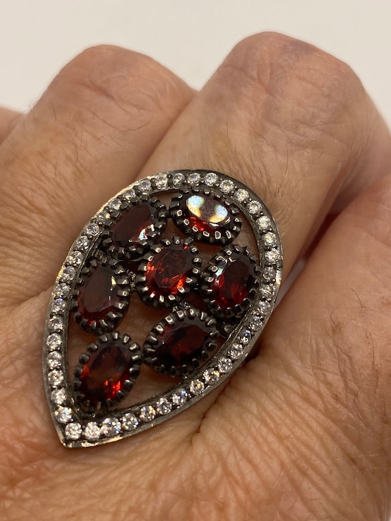 Vintage Red Garnet 925 Sterling Silver Ring - image 1