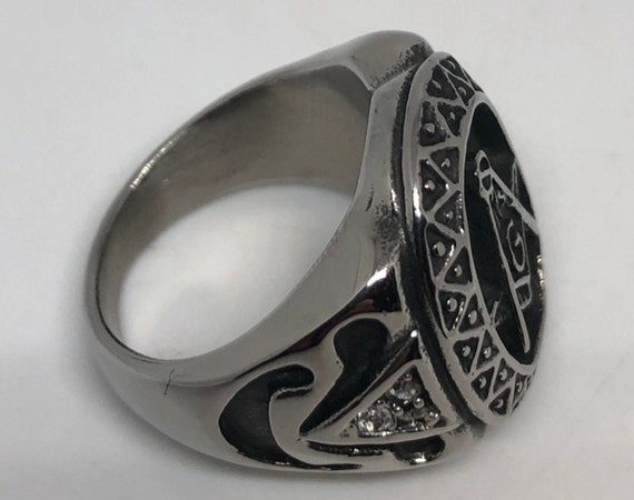 Vintage Gothic Stainless Steel Free Mason G Mens … - image 2