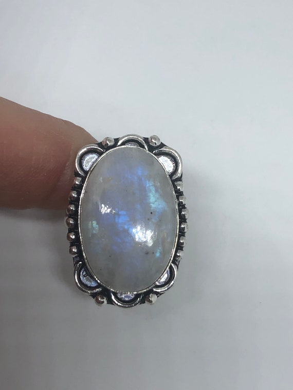 Vintage Genuine Blue White Rainbow Moonstone Ring… - image 5