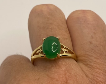 Vintage Lucky Green Nephrite Jade Golden Ring | Cocktail Ring | Promise Ring