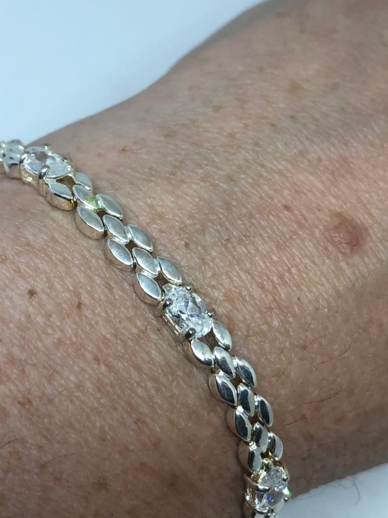 Handmade Genuine White Sapphires Rhodium Finished 925 Sterling Silver Tennis Bracelet