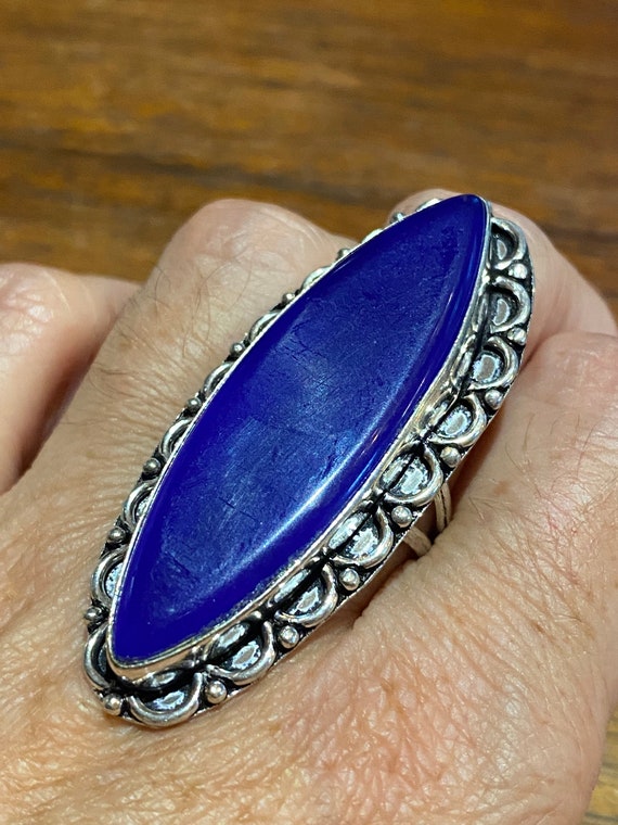 Vintage Blue Genuine Lapis Lazuli Ring Size 9 - image 5