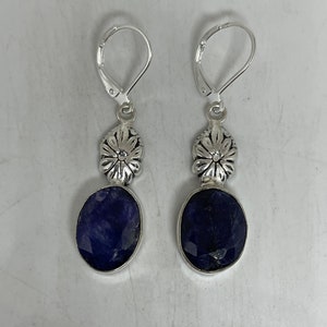 Boucles d'oreilles lustre vintage bleu saphir brut en argent sterling à dos levier image 4