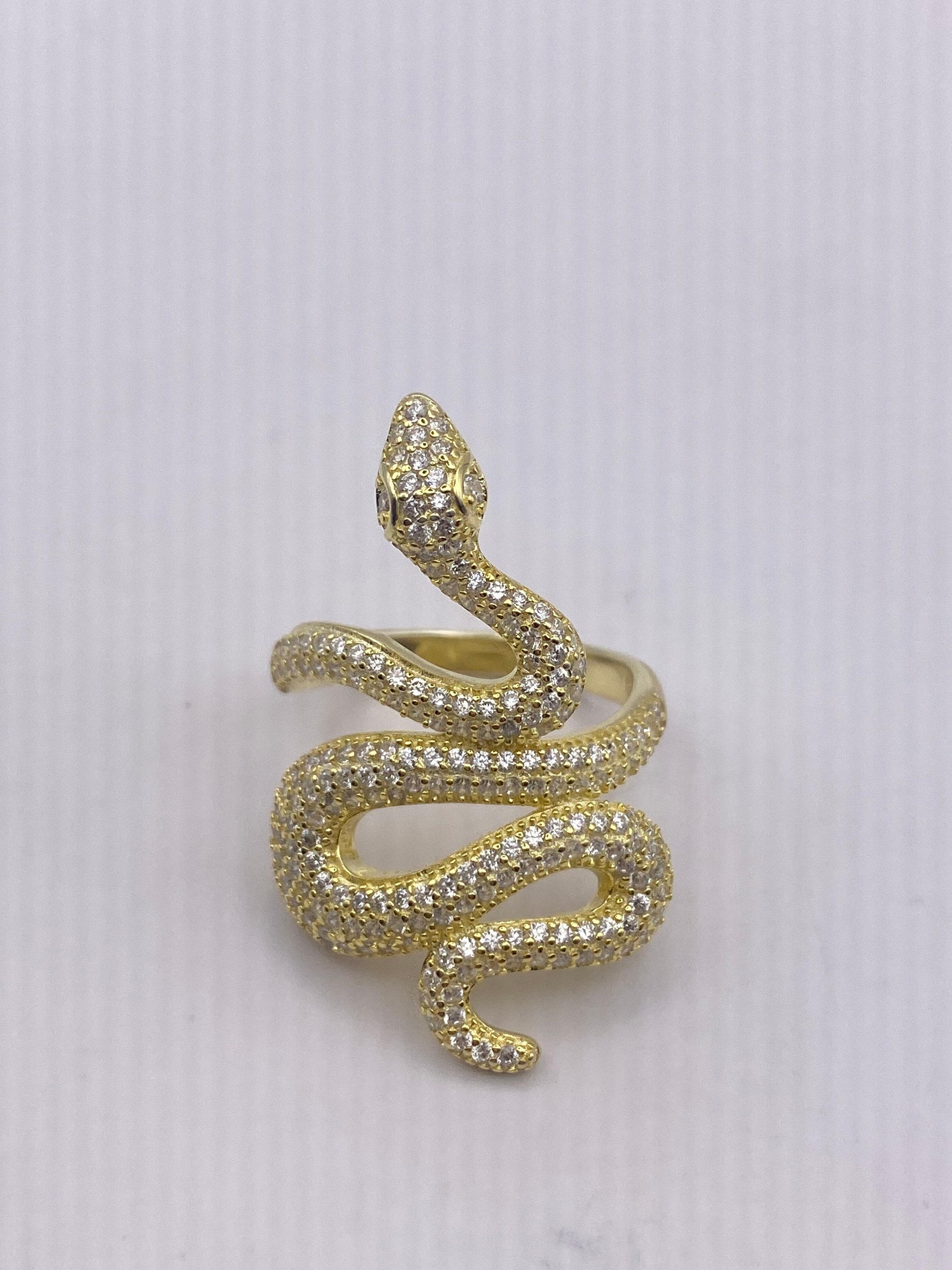 Vintage Snake Ring Golden 925 Sterling Silver Crystal Adjustable - Etsy