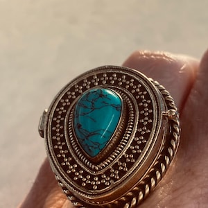 Vintage Türkis Messing Gift Pillbox Ring