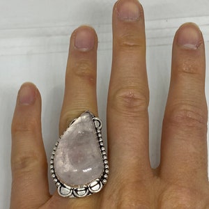 Vintage Rose Quartz Silver Cocktail Ring Size 8