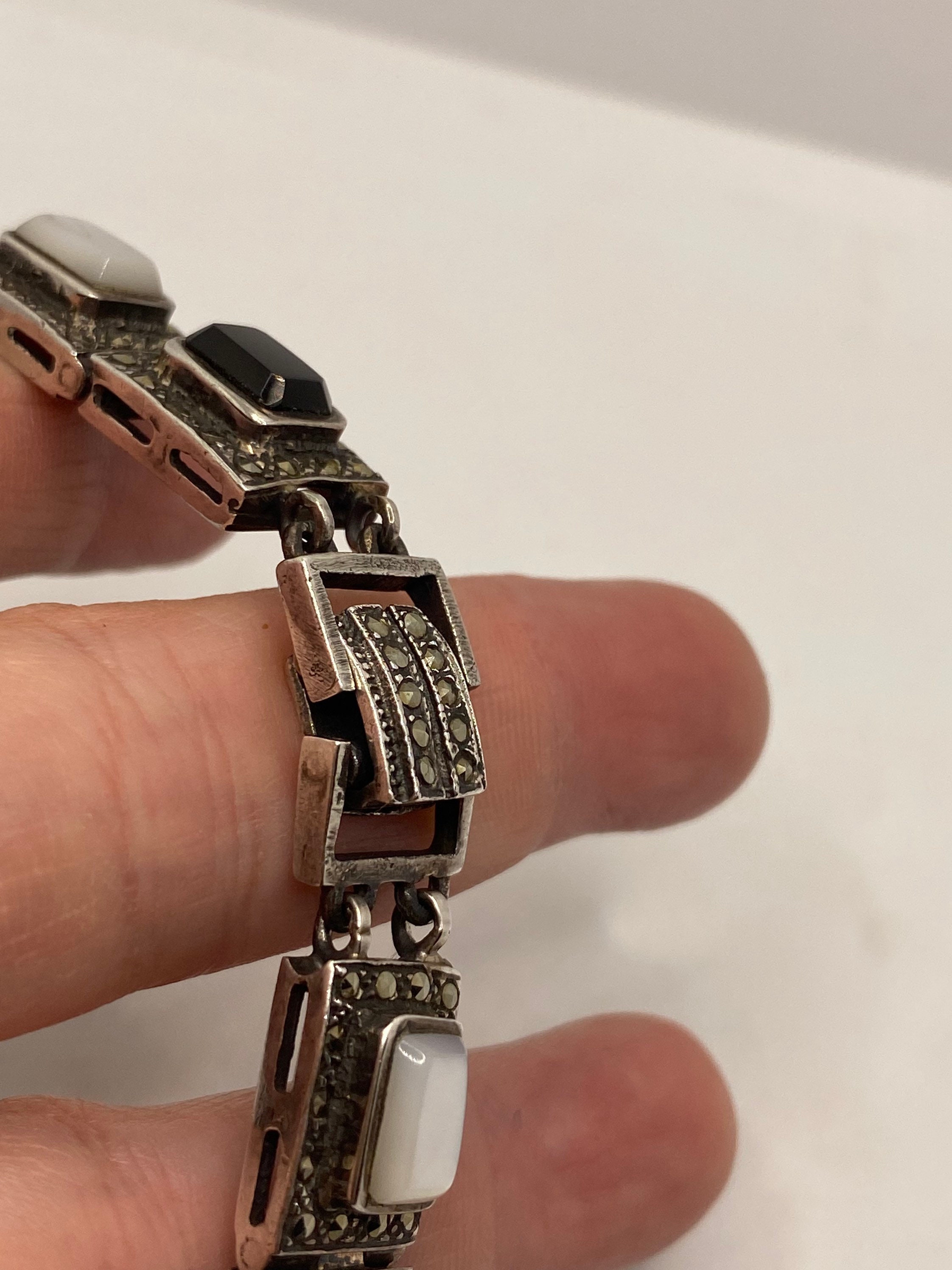 Vintage 925 Sterling Silver Marcacite Black Onyx Mother of Pearl Bracelet - Etsy Vintage 925 Sterling Silver Marcacite Black Onyx Mother of Pearl Bracelet - Etsy