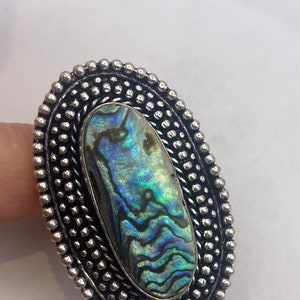 Vintage Green Abalone White Bronze Silver Cocktail Ring