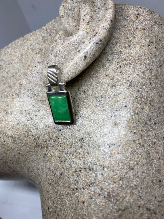 Vintage Green Jade Gemstone Sterling Silver HEart… - image 1