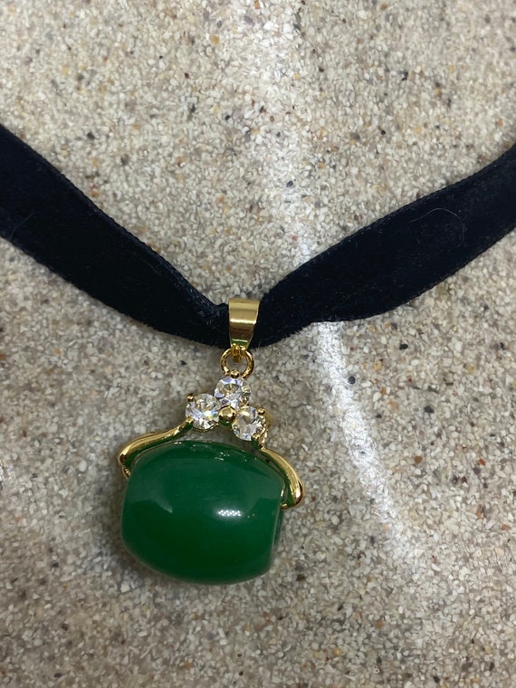 Vintage Green Jade Choker Golden Finish Necklace … - image 1