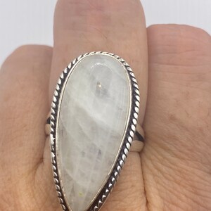 Vintage Genuine Blue White Rainbow Moonstone Ring Statement Cocktail Size 6.75