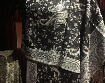 Nemesis vintage Noir et Blanc Paisley Pashmina Écharpe Wrap