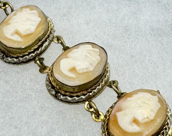JP741 ヴィンテージシルバートーンと大きなフェイクカメオブレスレット