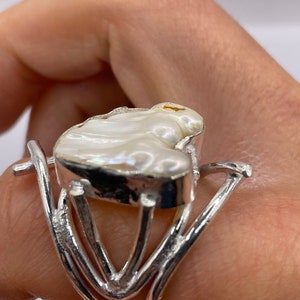 Vintage White Pearl Silver White Bronze Cocktail Ring
