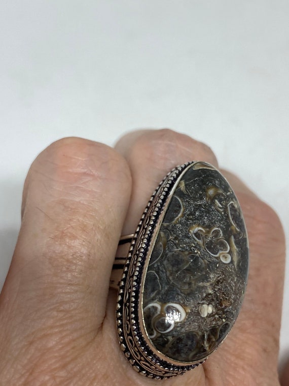 Vintage Brown Fossil agate Cocktail Ring - image 3