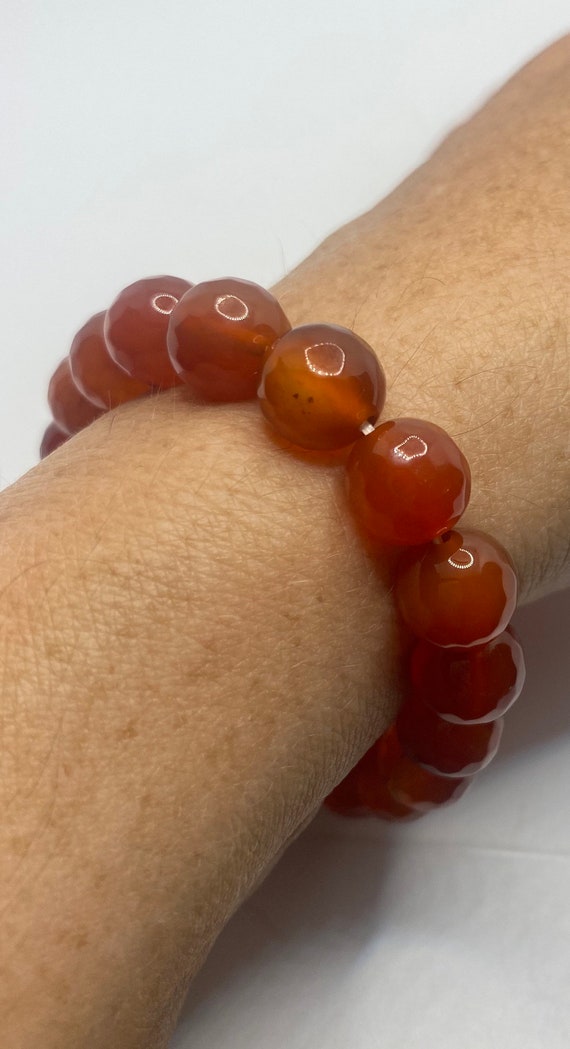 Vintage Faceted Carnelian Lucky Stretch Bracelet