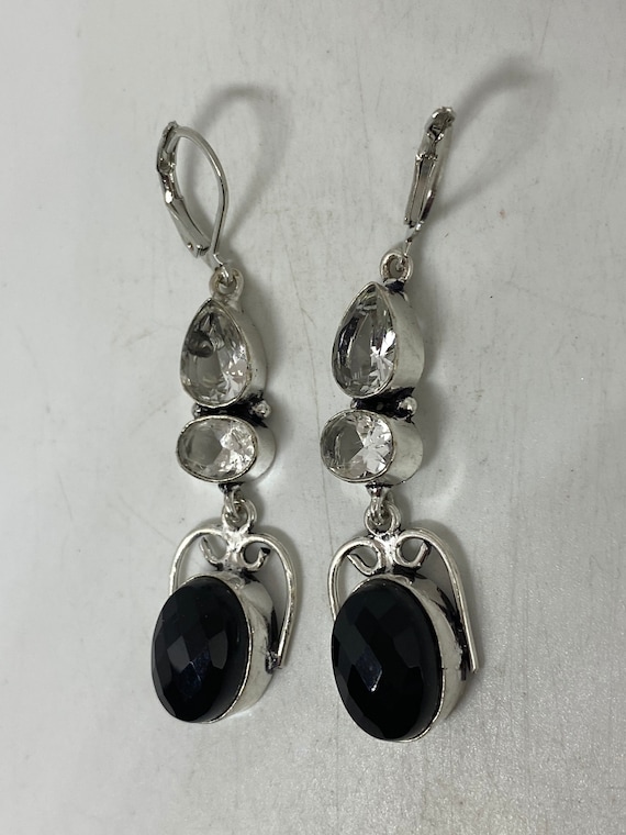 Vintage Black Onyx Earrings 925 Sterling Silver D… - image 6