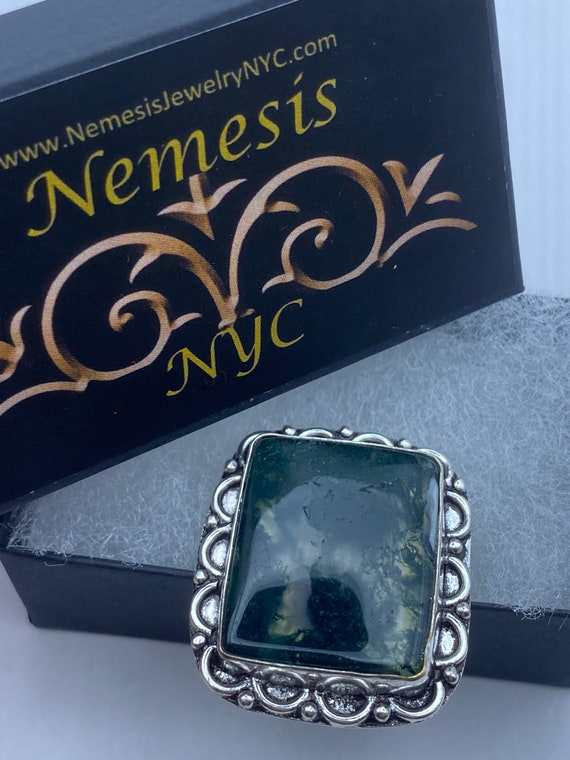 Vintage Green Moss Agate Cocktail Ring - image 3