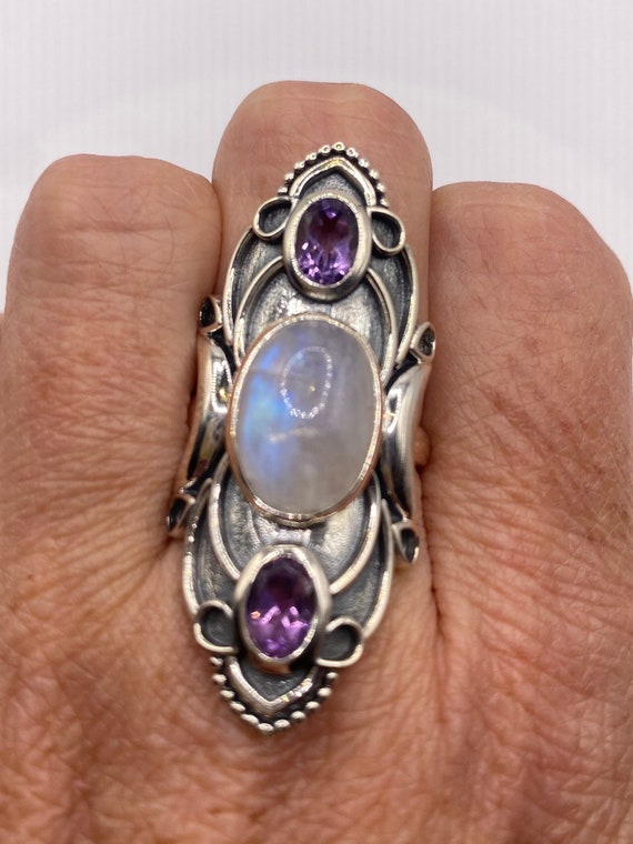 Vintage Genuine Blue White Rainbow Moonstone Amet… - image 1