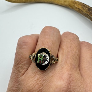 Vintage Lucky Eastern Star Free Mason Ring Gold Filled Enameled with crystal