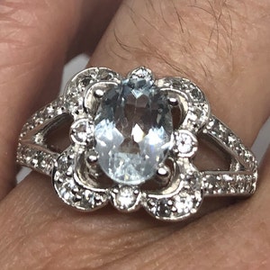 Vintage Genuine Aquamarine 925 Sterling Silver Ring