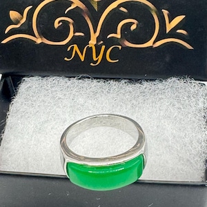 Vintage Grün Spaß Jade Silber Edelstahl Herrenring