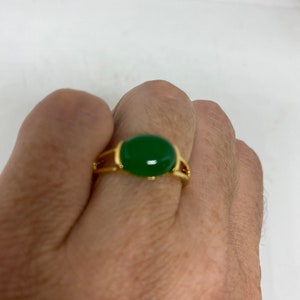 Vintage Lucky Green Nephrite Jade Gold Filled Cocktail Ring