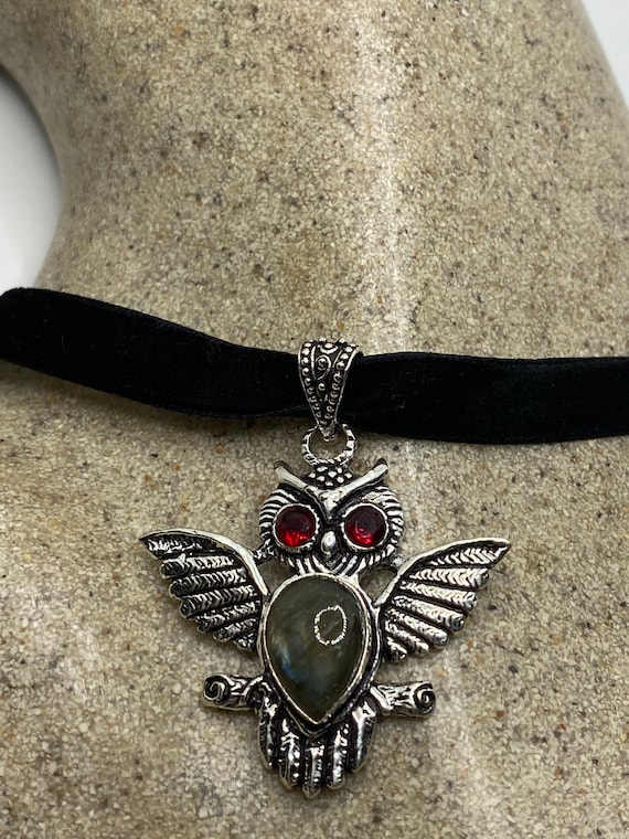 Vintage Silver Genuine Rainbow Labradorite Owl Ch… - image 2