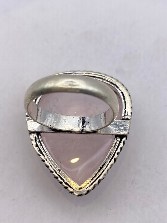 Vintage Pink Rose Quartz Silver Ring - image 4