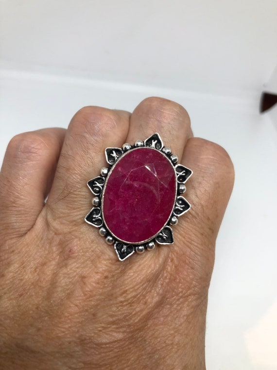 Vintage Handmade Raw Pink Ruby Silver Gothic Ring - image 6