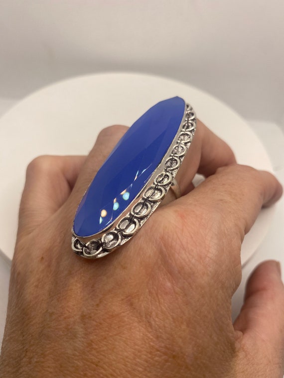 Vintage Blue Chalcedony Ring Size 8 - image 7