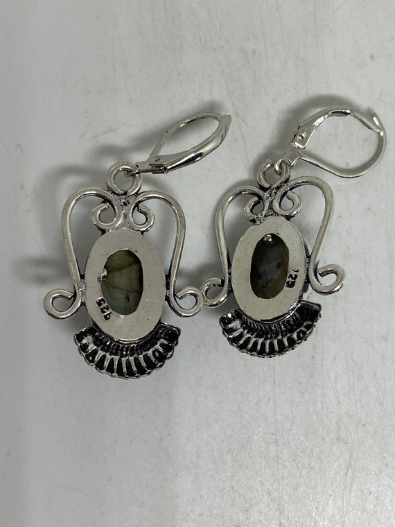 Vintage Labradorite Silver Dangle Earrings - image 3