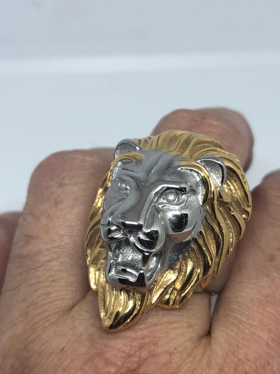 Men's 14k White Gold Lion Head Ring with Ruby Eyes Sizes 7-13 | eBay