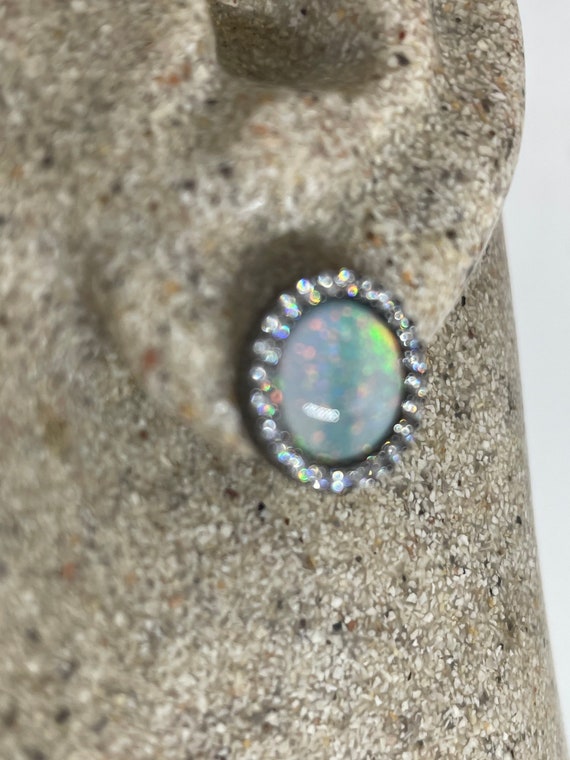 Vintage Opal Earrings 925 Sterling Silver Stud Bu… - image 7