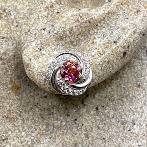 Vintage Mystic Pink Topaz Tiny Diamond 925 Sterling Silver Stud Earrings