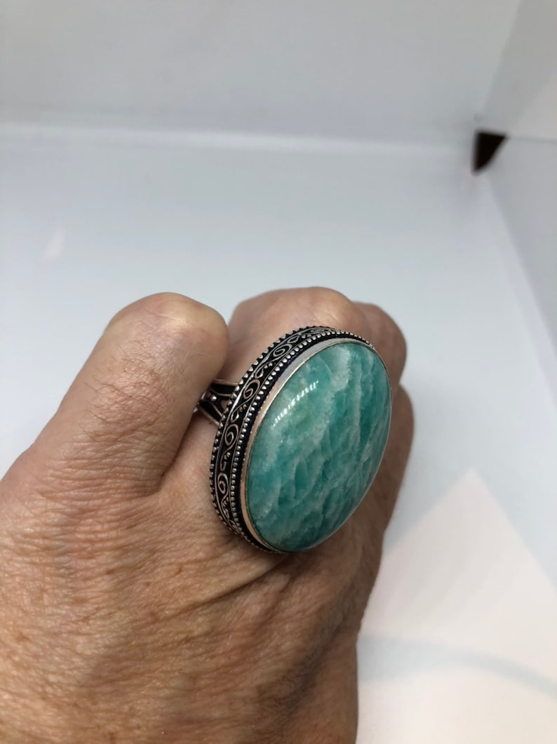 Vintage geniune blue Amazonite Silver Ring