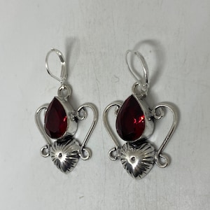 Vintage Genuine Garnet Sterling Silver Dangle Earrings