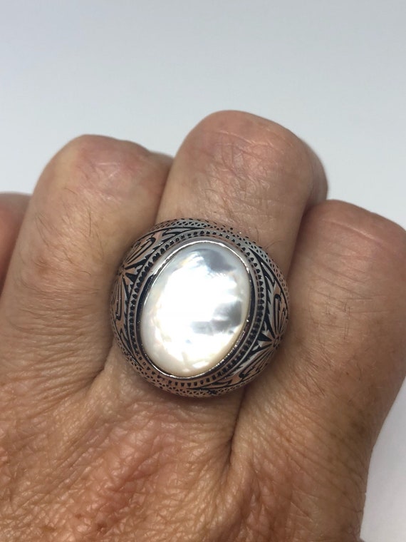 Vintage White Mother of Pearl Sterling Silver Men… - image 1