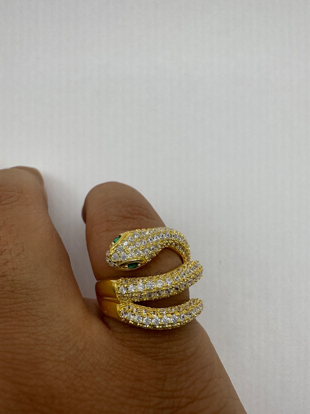 Vintage Snake Ring Golden 925 Sterling Silver Crystal Size 6 - Etsy