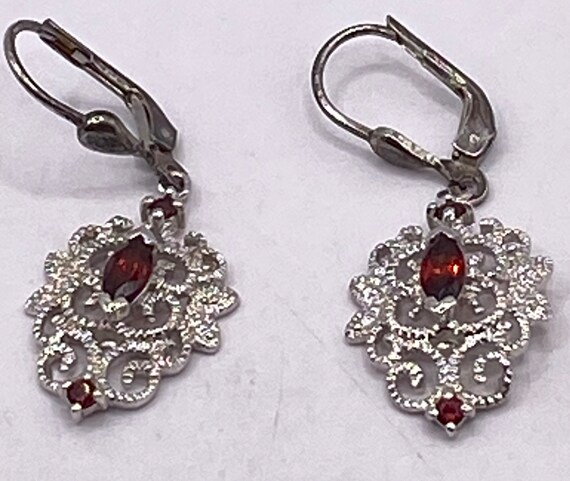 Vintage Bohemian Garnet Dangle Earrings 925 Sterl… - image 3