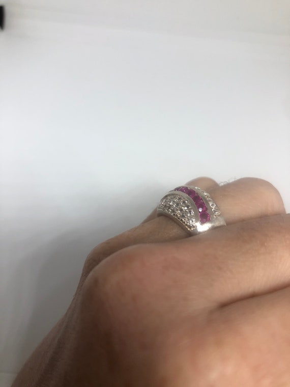 Vintage Pink Ruby 925 Sterling Silver Band Ring - image 5