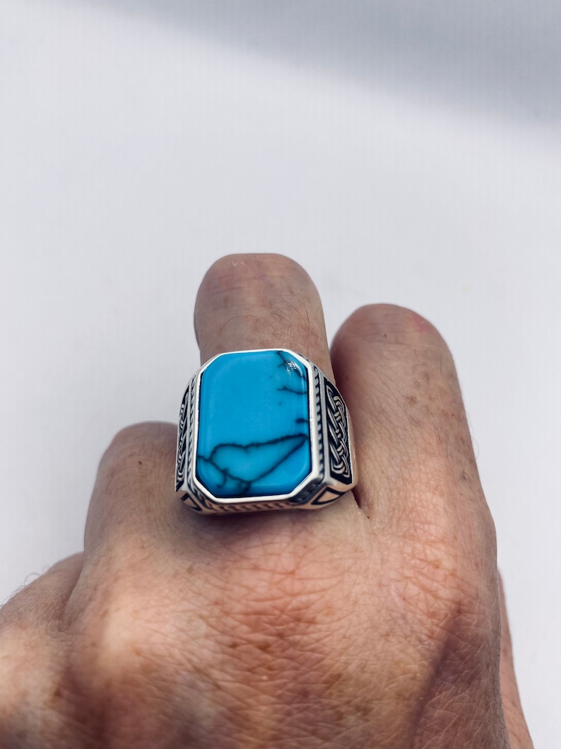 Vintage Turquoise Mens Ring in 925 Sterling Silver - Etsy