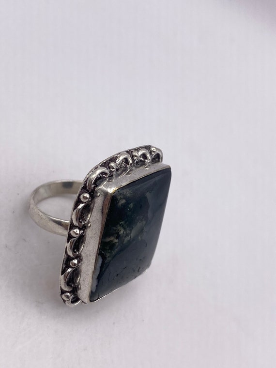 Vintage Green Moss Agate Cocktail Ring - image 6